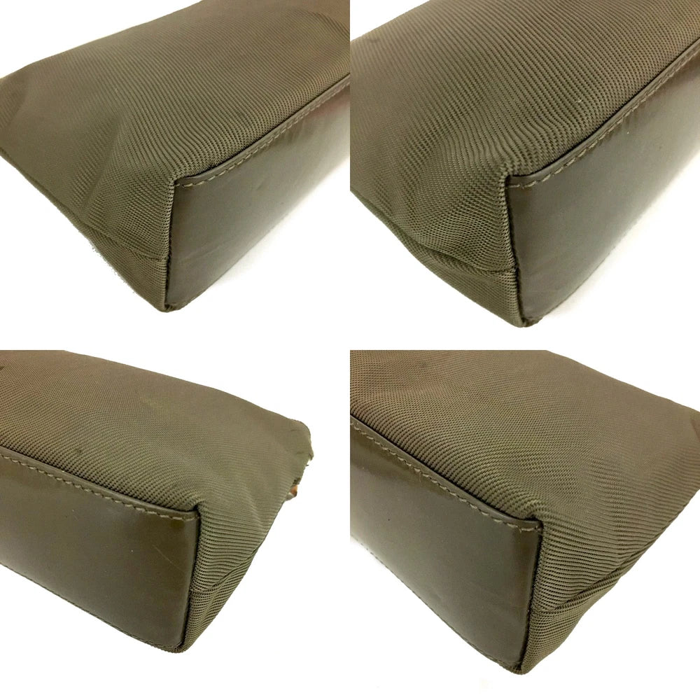 GUCCI Bamboo Canvas Cosmetic Pouch Bag Khaki