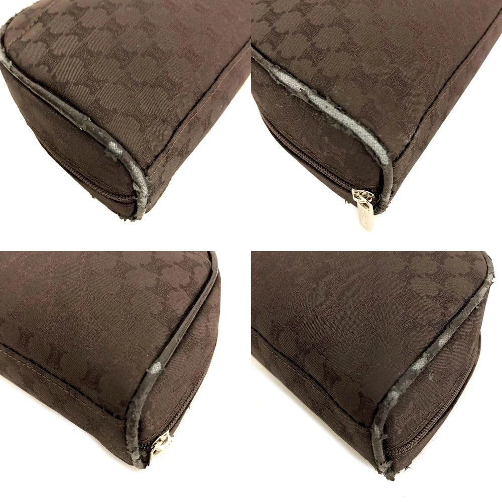 PRE-ORDER CELINE Macadam Cherry Blossoms Motif Canvas Cosmetic Pouch Bag Brown