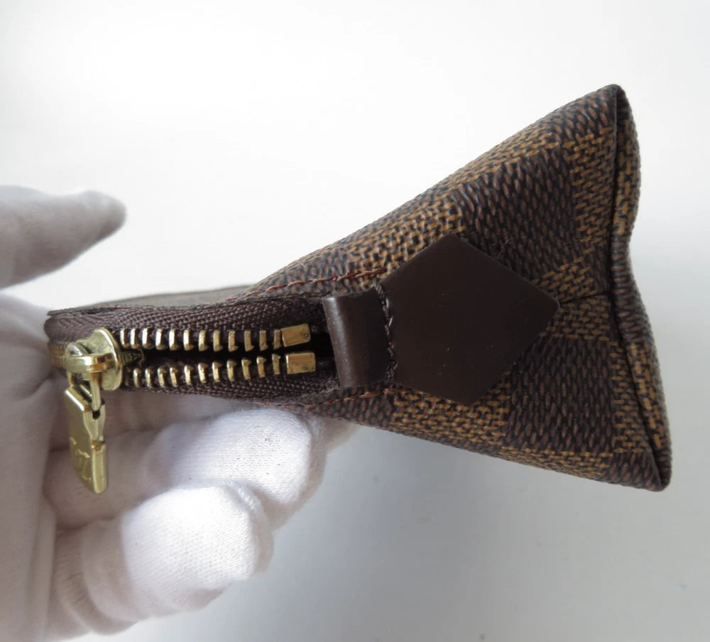 Louis Vuitton $600 Damier Ebene Pochette Cosmetic Pouch Bag CA1021