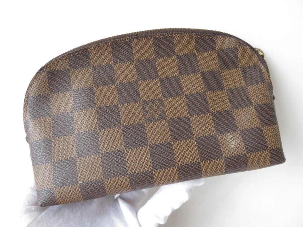 Louis Vuitton $600 Damier Ebene Pochette Cosmetic Pouch Bag CA1021