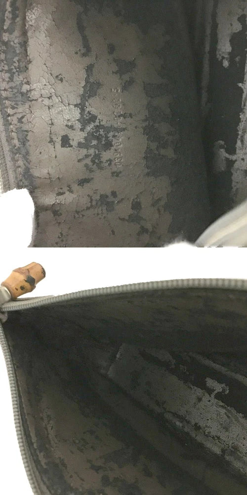 GUCCI Bamboo Canvas Cosmetic Pouch Bag Khaki