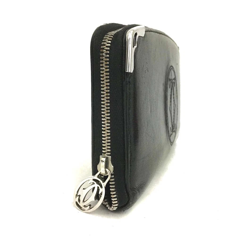 Cartier Marcello Leather Zip Around Long Wallet Black