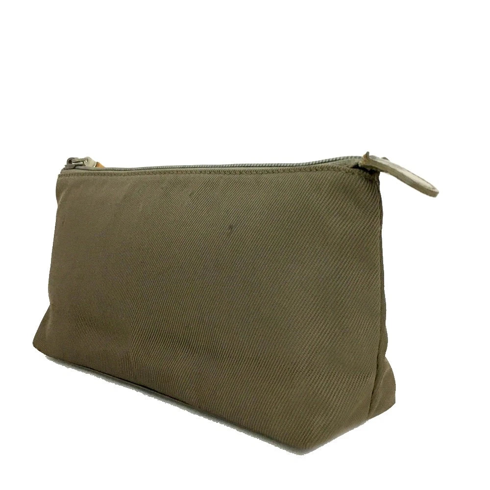 GUCCI Bamboo Canvas Cosmetic Pouch Bag Khaki