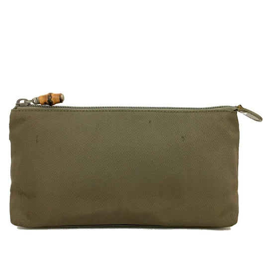 GUCCI Bamboo Canvas Cosmetic Pouch Bag Khaki