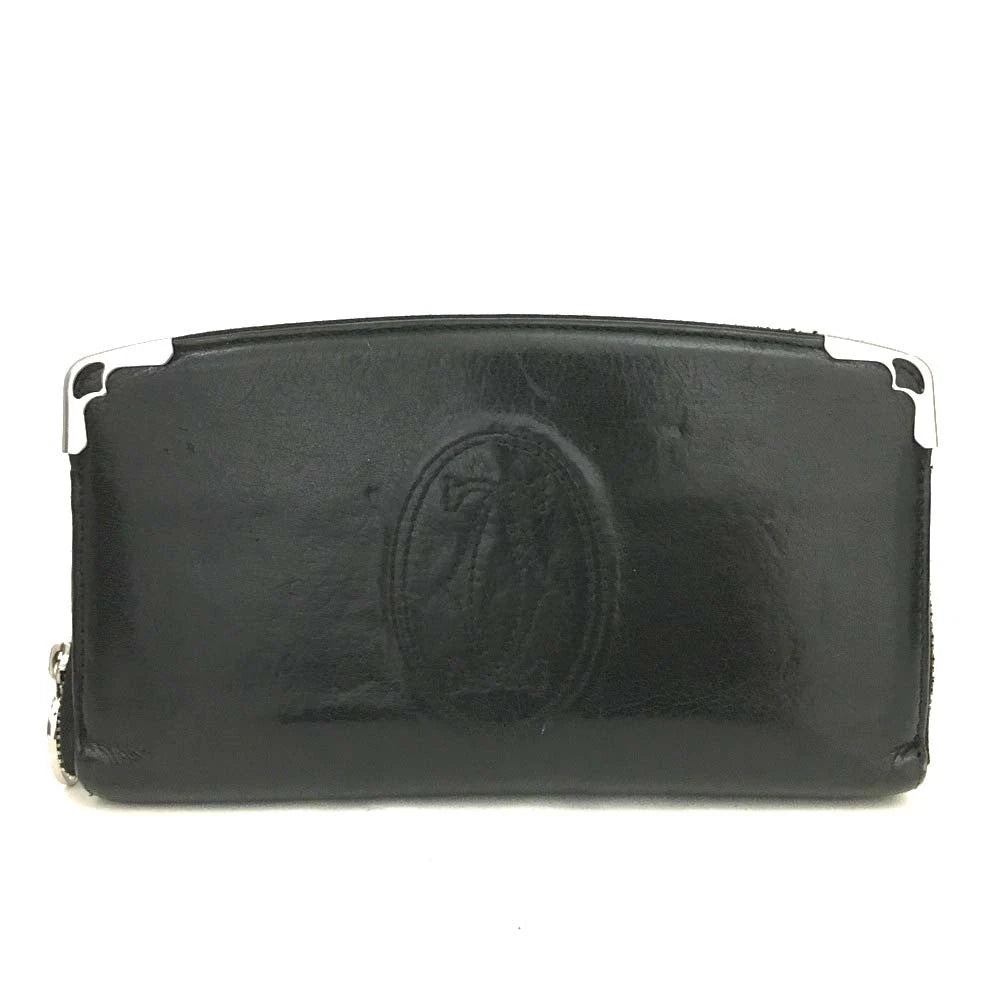 Cartier Marcello Leather Zip Around Long Wallet Black