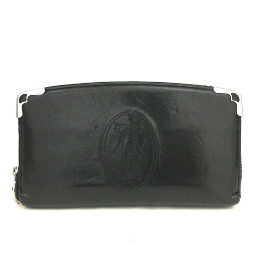 Cartier Marcello Leather Zip Around Long Wallet Black
