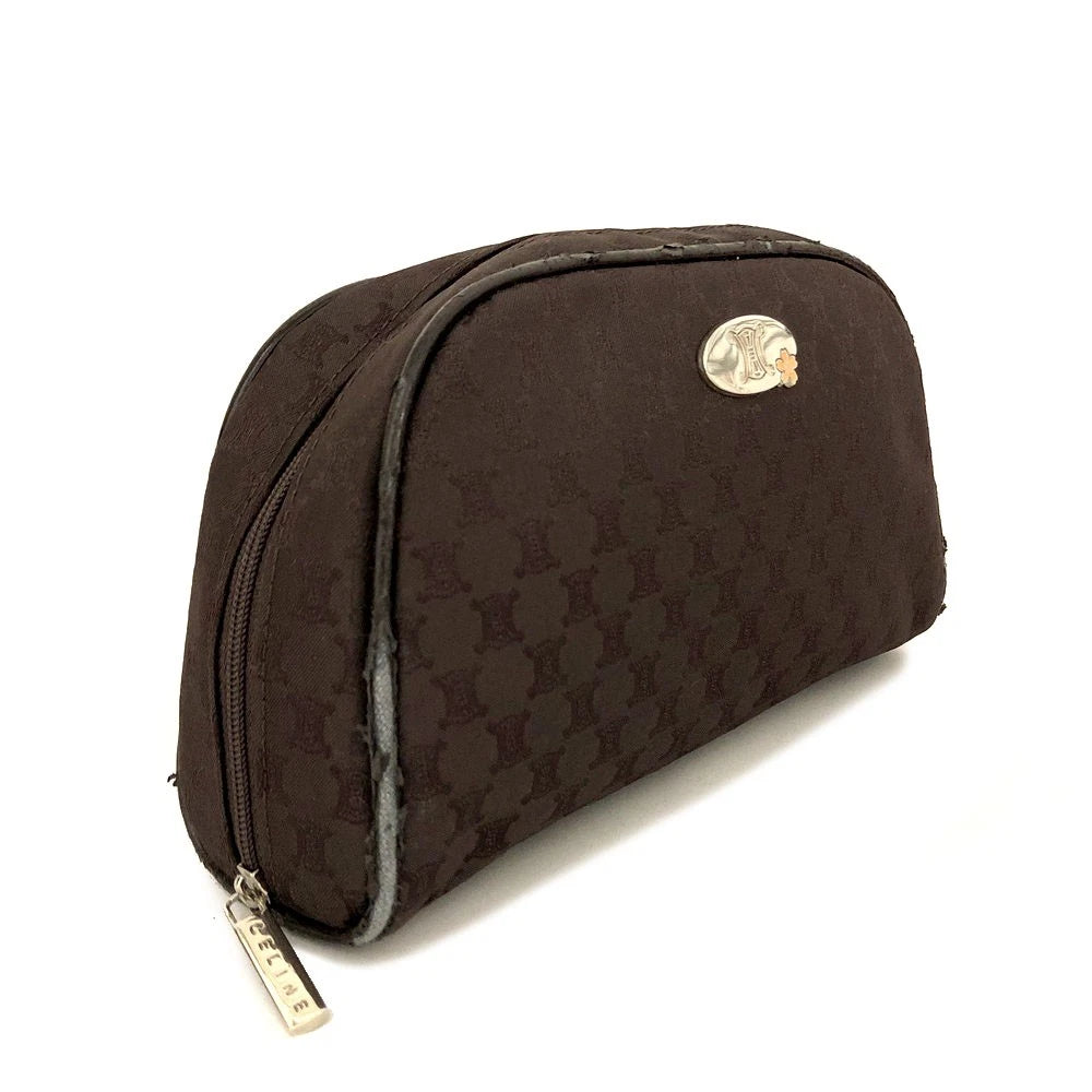 PRE-ORDER CELINE Macadam Cherry Blossoms Motif Canvas Cosmetic Pouch Bag Brown