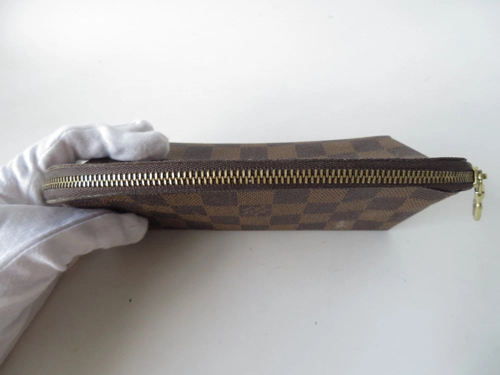 Louis Vuitton $600 Damier Ebene Pochette Cosmetic Pouch Bag CA1021