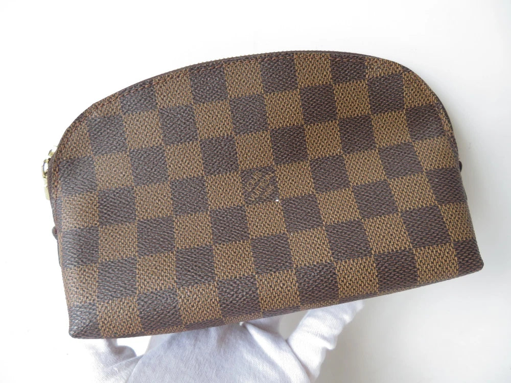 Louis Vuitton $600 Damier Ebene Pochette Cosmetic Pouch Bag CA1021