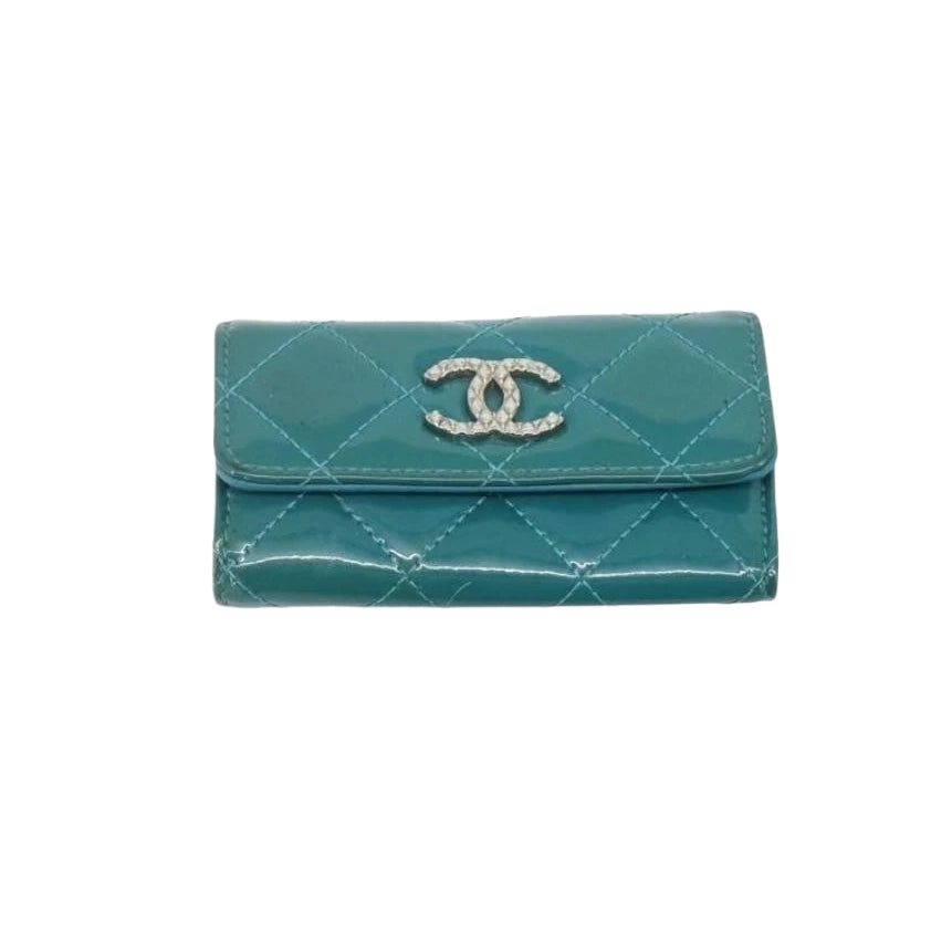 Chanel Teal Quilted Patent Leather Key Holder