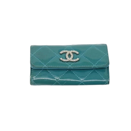 Chanel Teal Quilted Patent Leather Key Holder