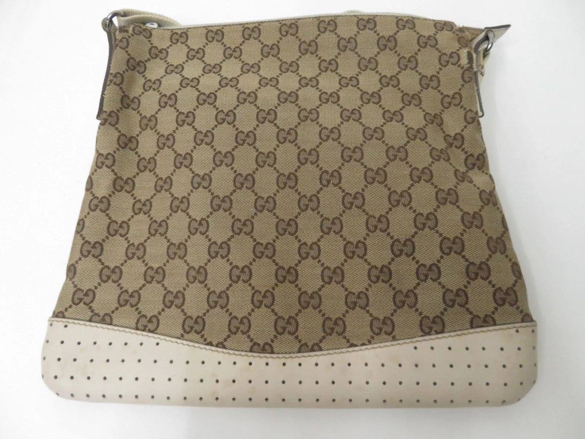 $1150 Gucci Perforated GG Leather Crossbody Messenger Bag