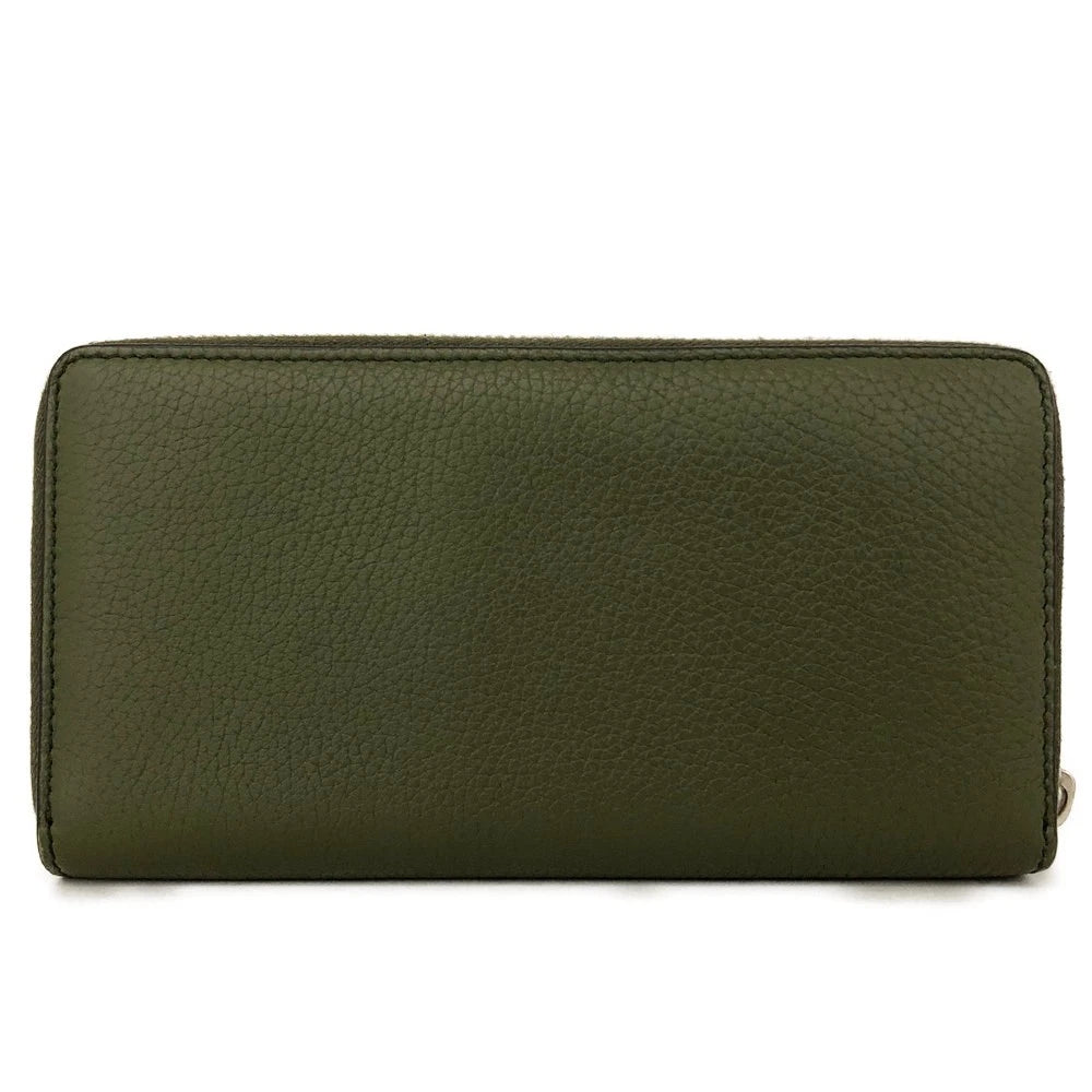 $830 GUCCI Logo Leather Zip Around Long Wallet Green LOGO