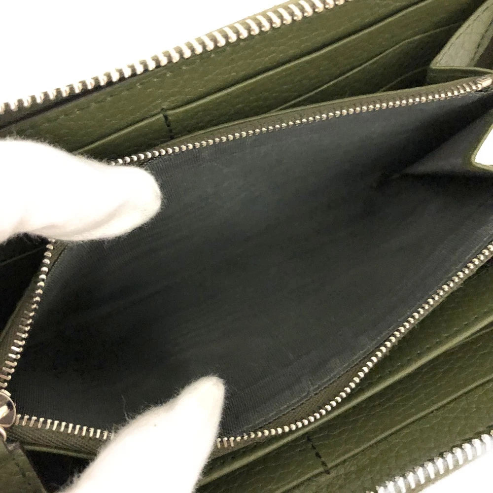 $830 GUCCI Logo Leather Zip Around Long Wallet Green LOGO