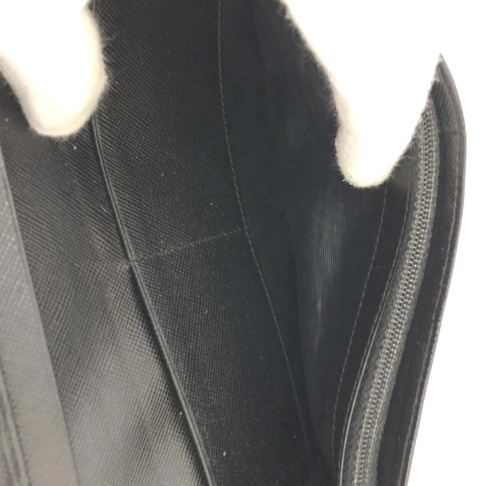 $750 PRADA Logo Saffiano Leather Long Bifold Wallet Purse Black