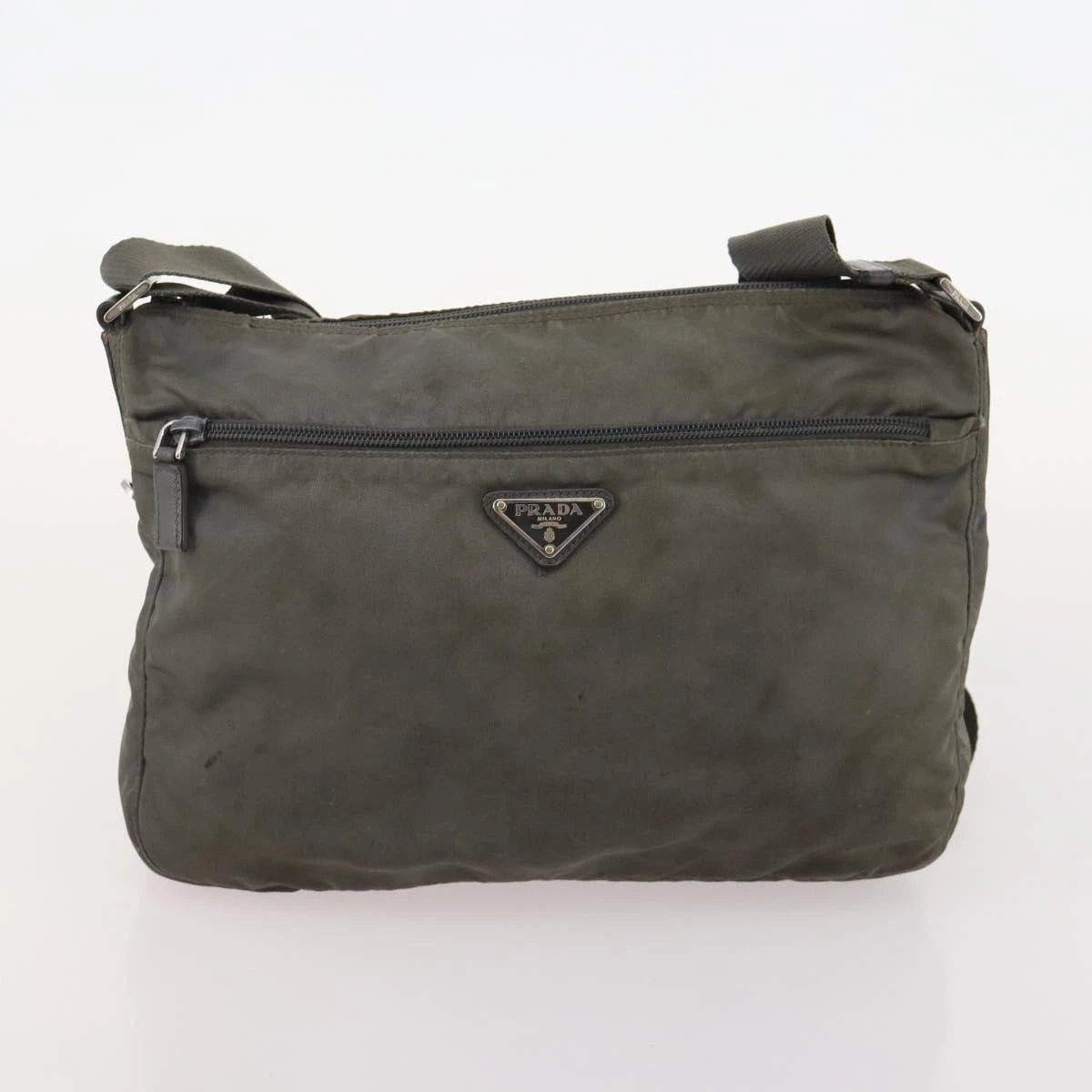 $1100 Prada Enameled Metal Triangle Vela