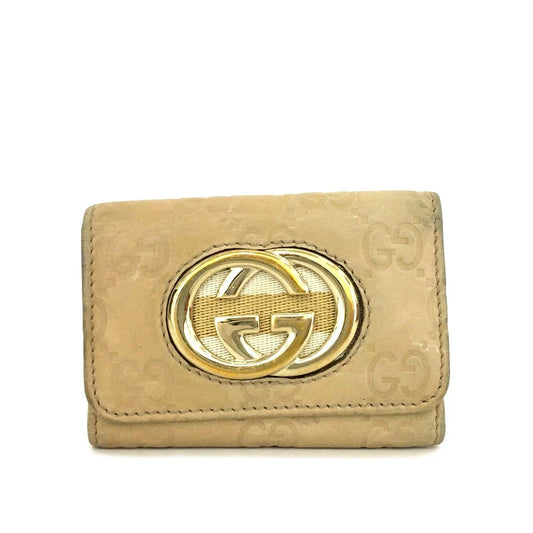 GUCCI Ssima Interlocking G Leather 6 Rings Key Case Beige