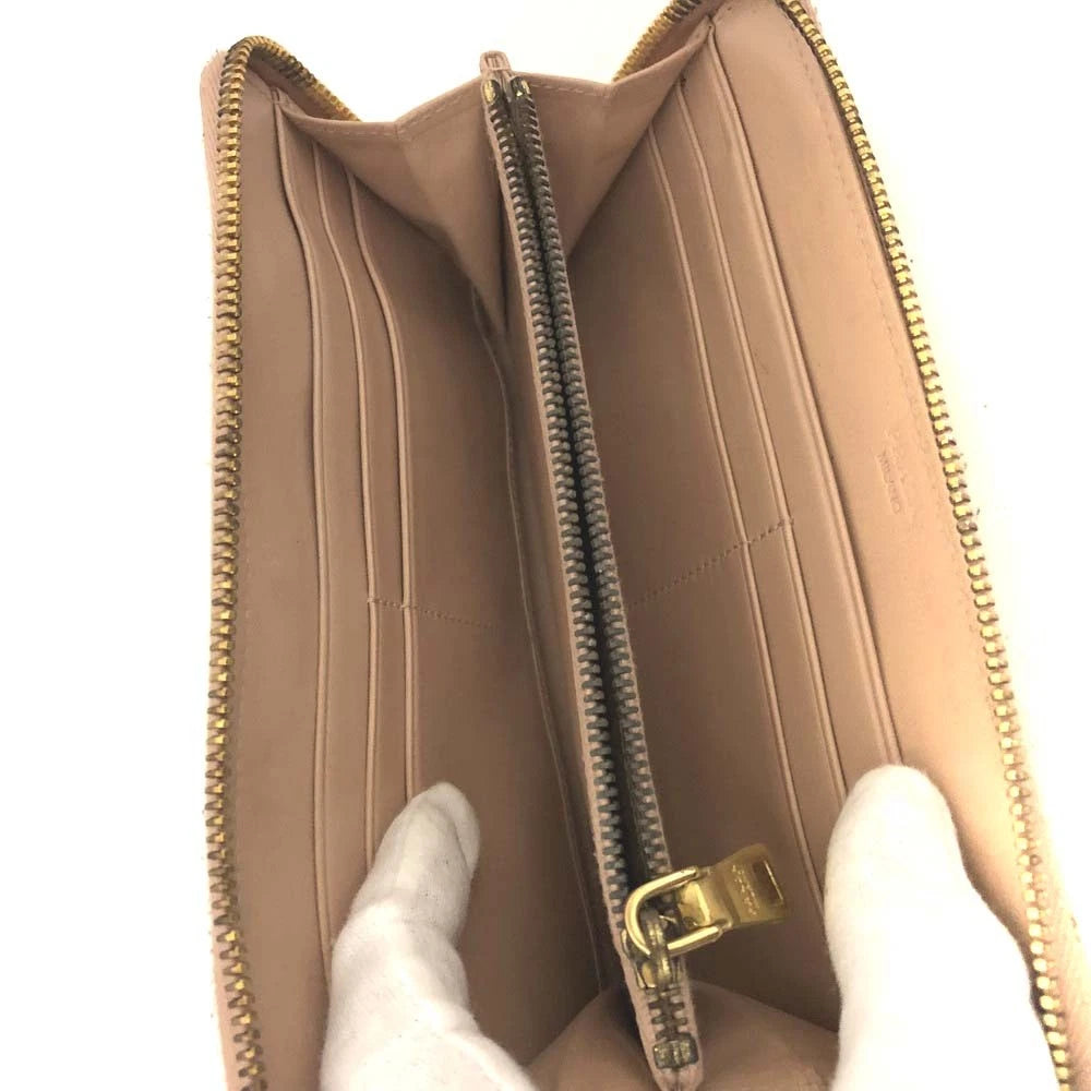 $925 PRADA Logo Ribbon Leather Long Bifold Wallet Light Pink