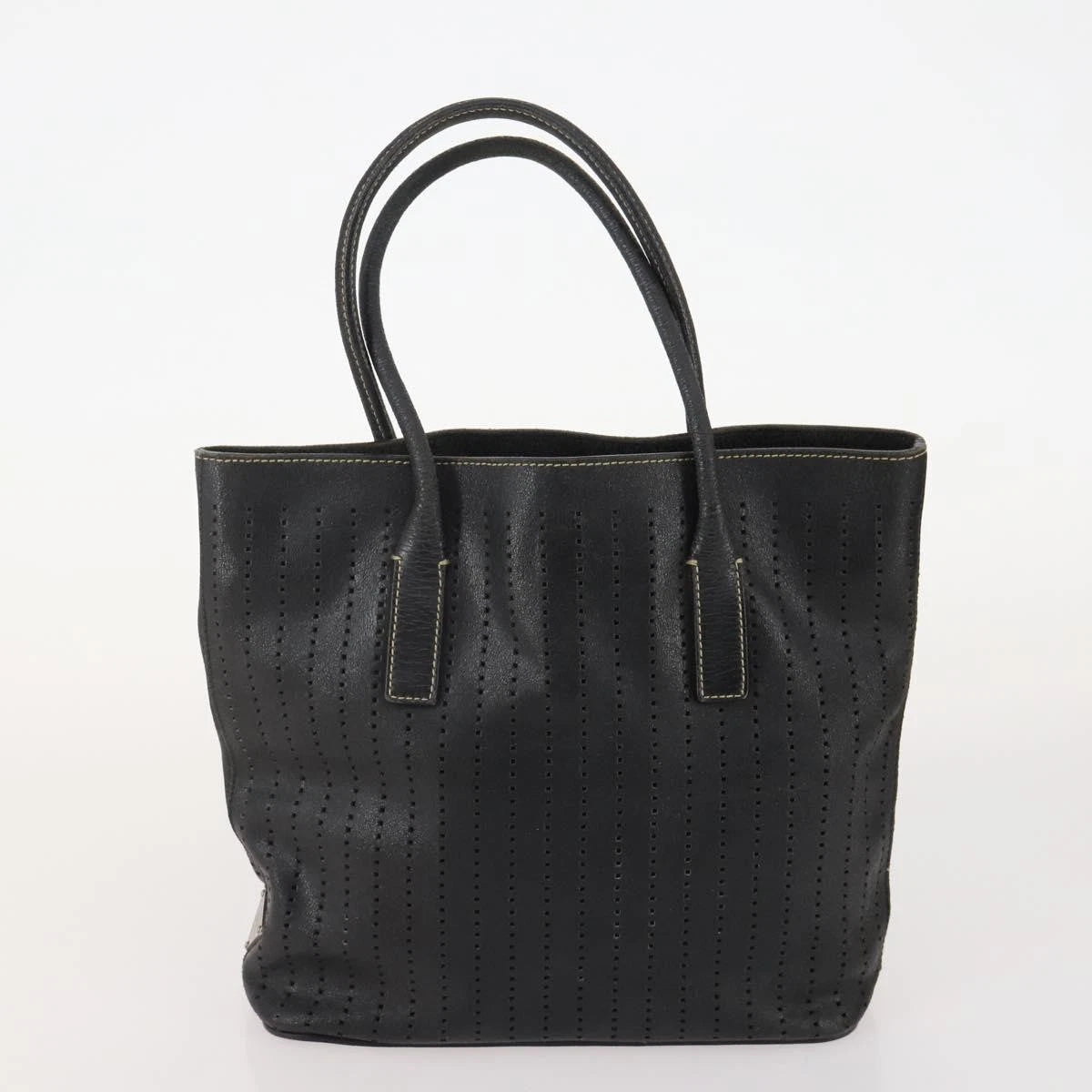$1200 Prada Perforated Leather Tote Vintage Black