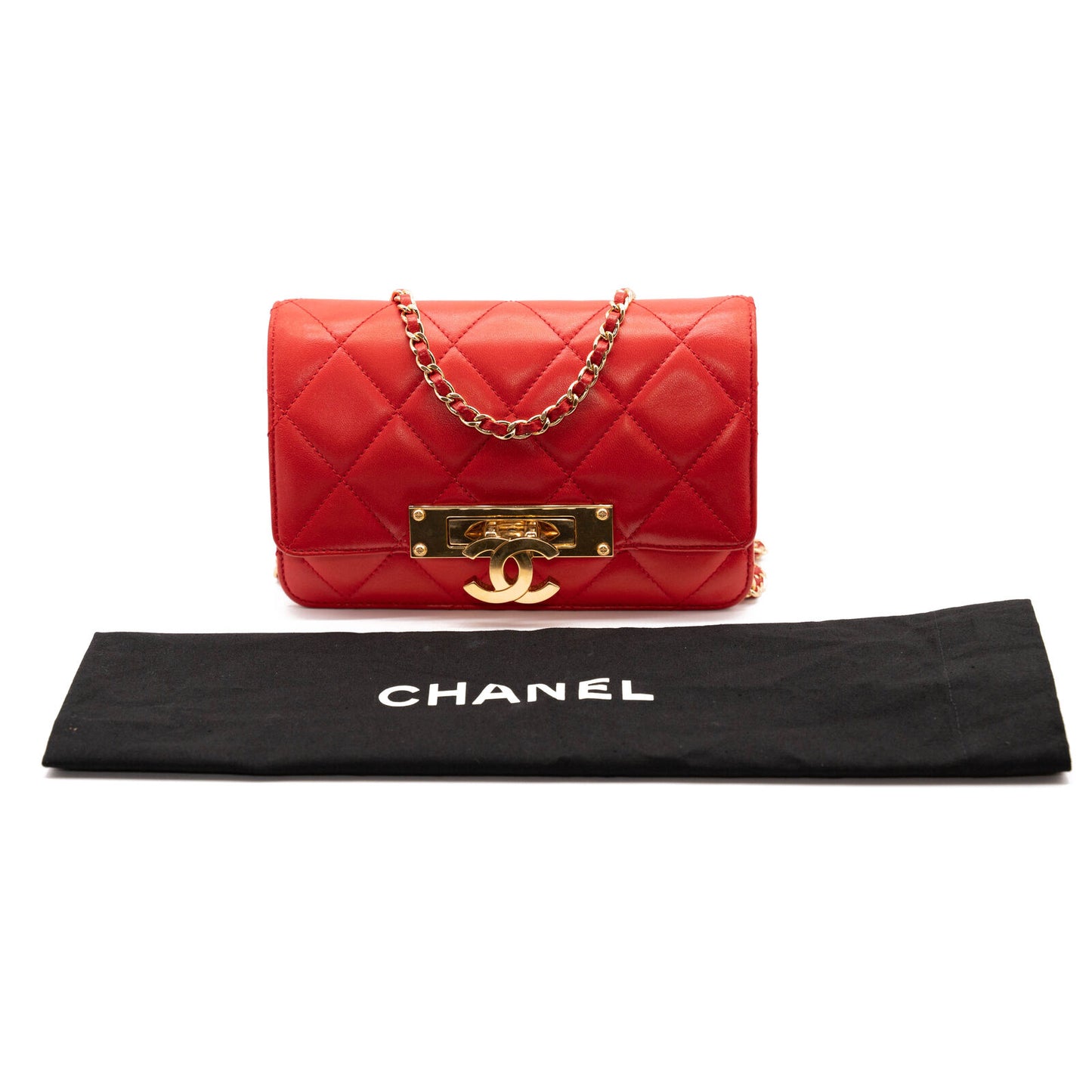 Chanel Lambskin Quilted Golden Class Wallet on Chain woc Red