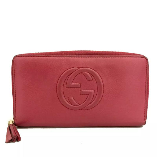 \Gucci  Pebbled Calfskin Soho Zip Around Wallet Red