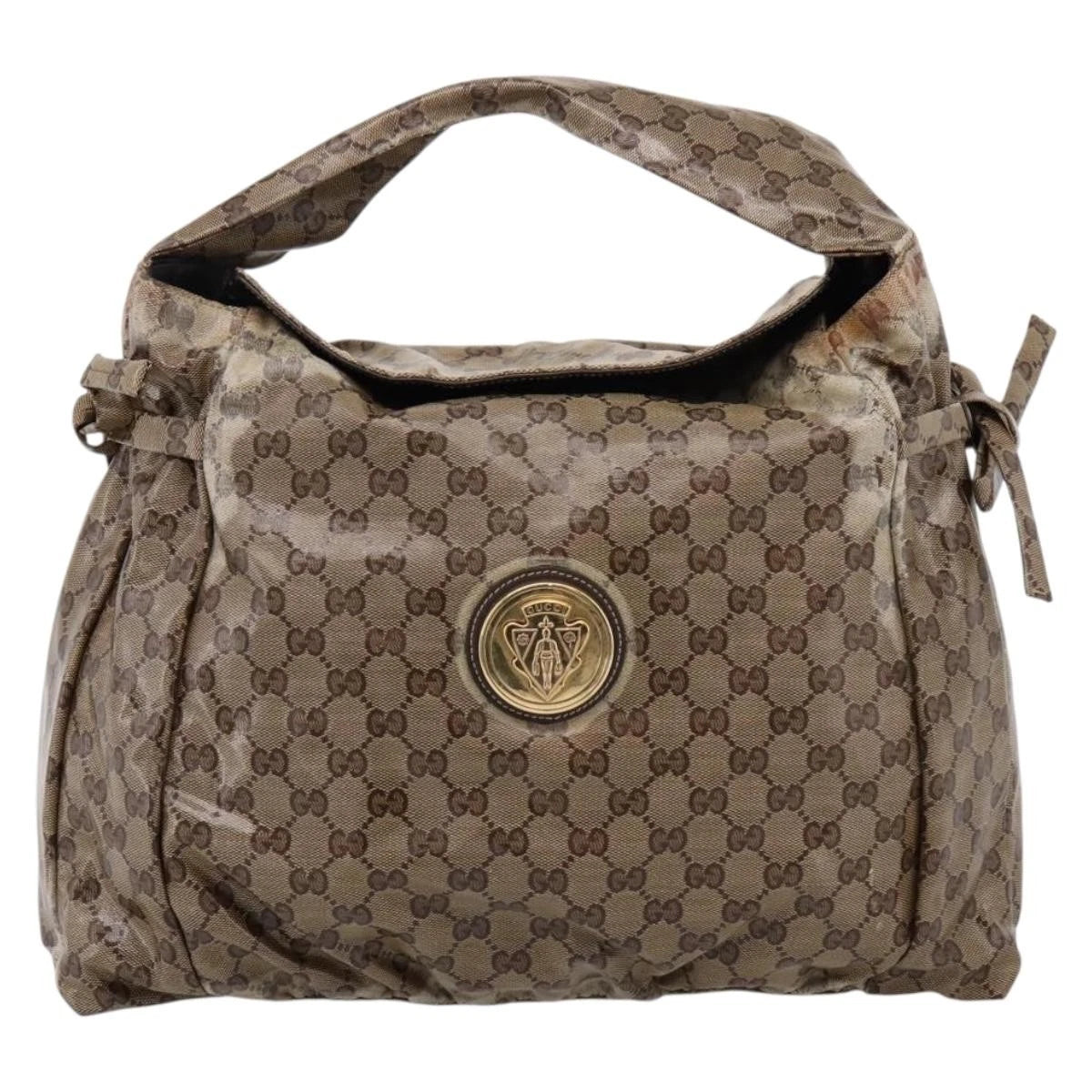 $750 Gucci Hysteria Fold Over Hobo GG Coated Canvas Medium