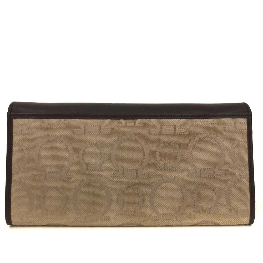 Salvatore Ferragamo Gancini Canvas Leather Long Bifold Wallet