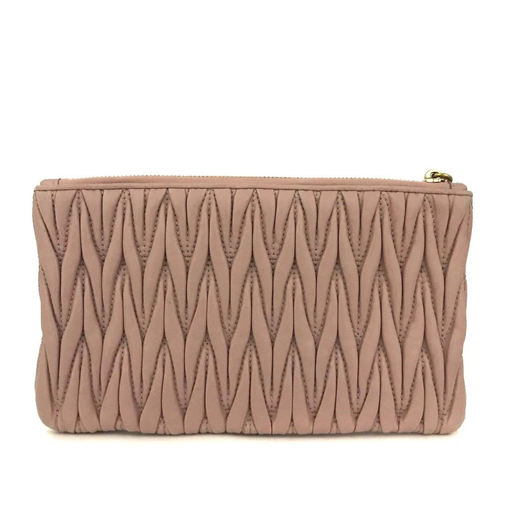 $508 MIU MIU Logo Gather Leather Cosmetic Pouch Bag Pink