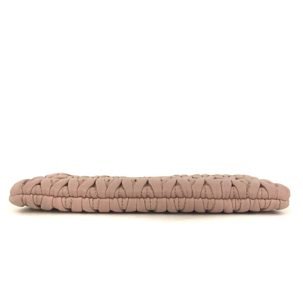 $508 MIU MIU Logo Gather Leather Cosmetic Pouch Bag Pink