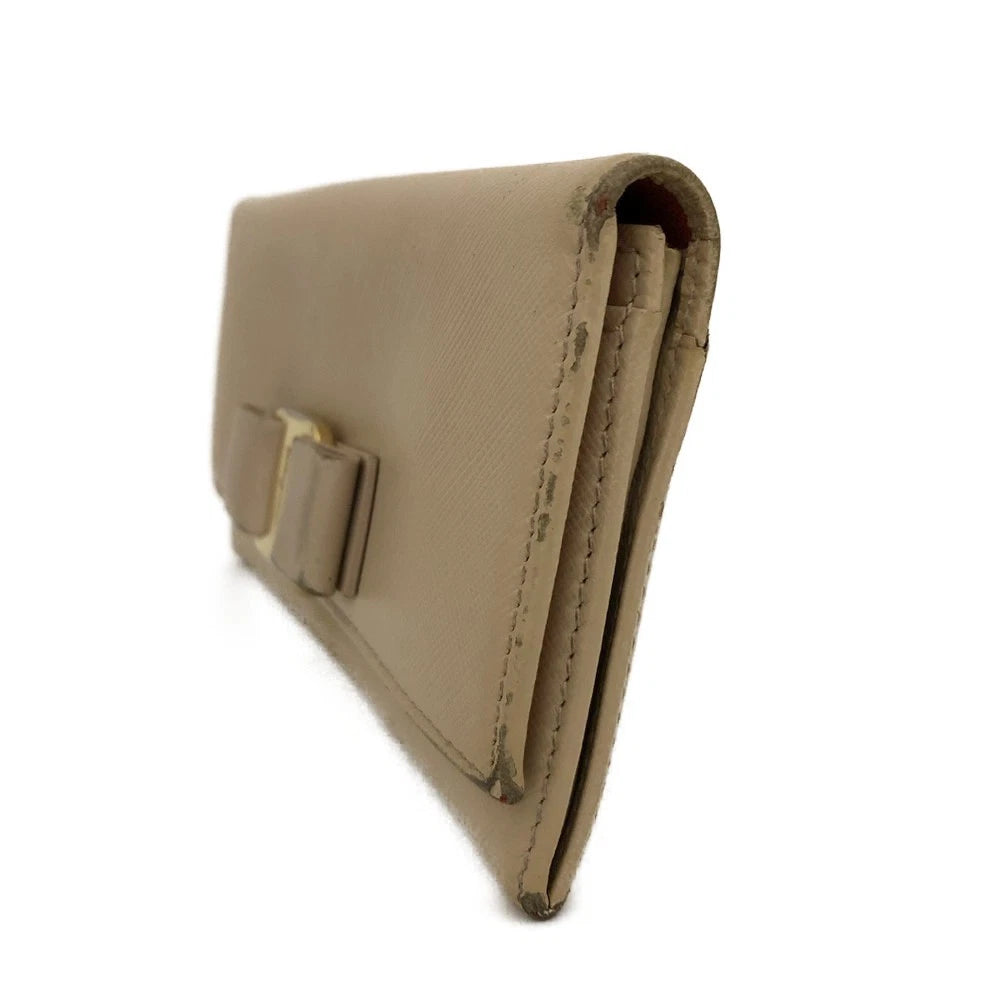 Salvatore Ferragamo Vara Ribbon Leather Long Bifold Wallet Beige