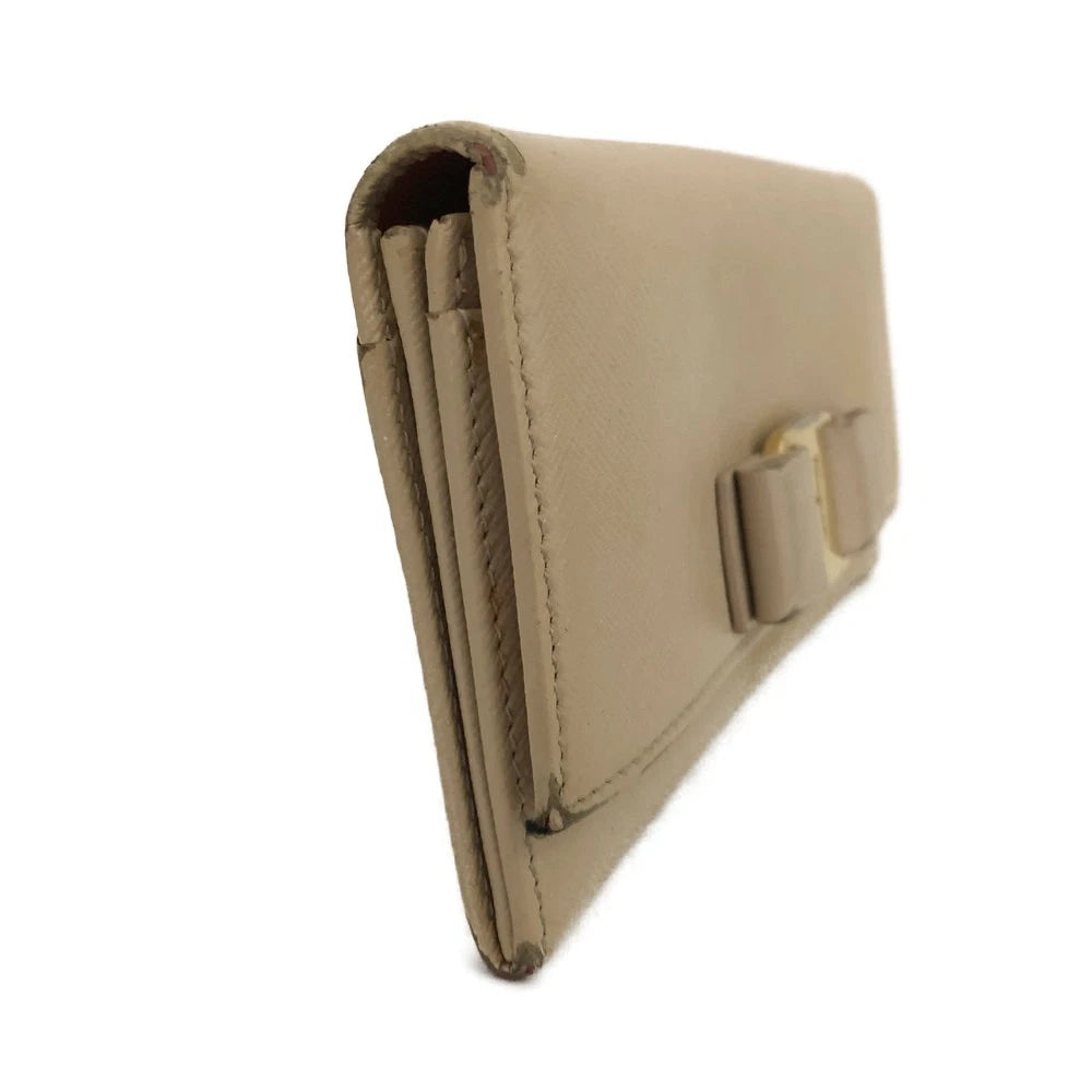 Salvatore Ferragamo Vara Ribbon Leather Long Bifold Wallet Beige