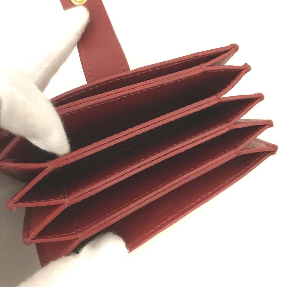 $590 CELINE Logo Leather Card Case Red