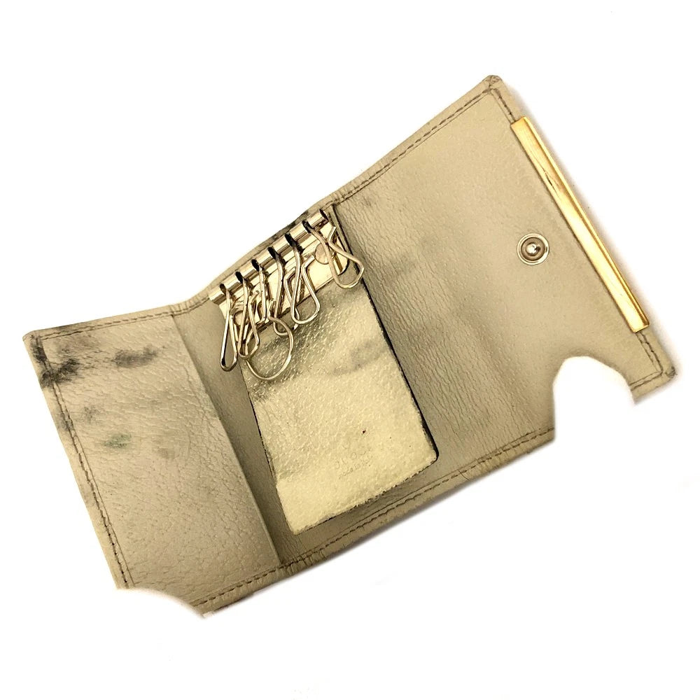 GUCCI Logo Plate GG Logo Canvas 6 Ring Key Case Beige
