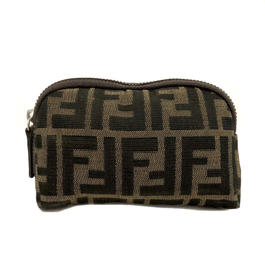 FENDI Zucca Canvas Cosmetic Pouch Bag Khaki