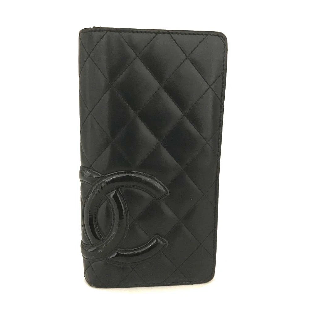 $1075 CHANEL Combon Line Lambskin Long Bifold Wallet Black