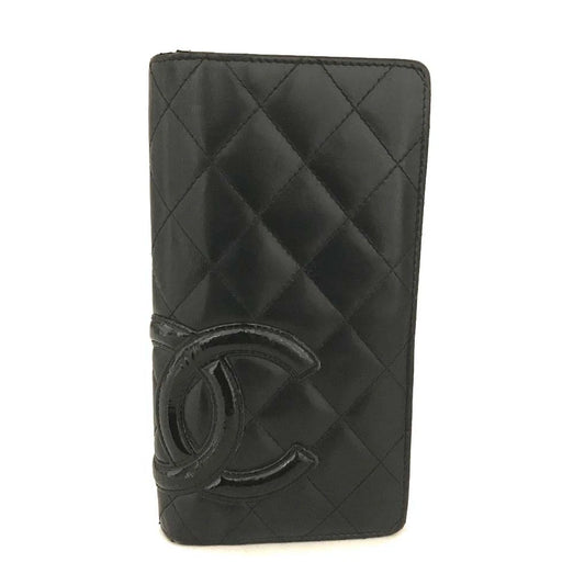 $1075 CHANEL Combon Line Lambskin Long Bifold Wallet Black