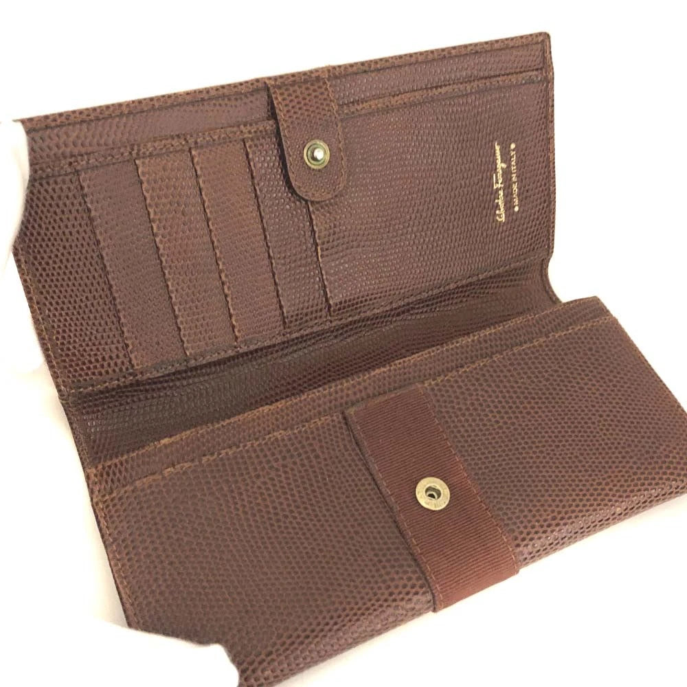 $650 Ferragamo Vara Bow Leather Continental Wallet Brown