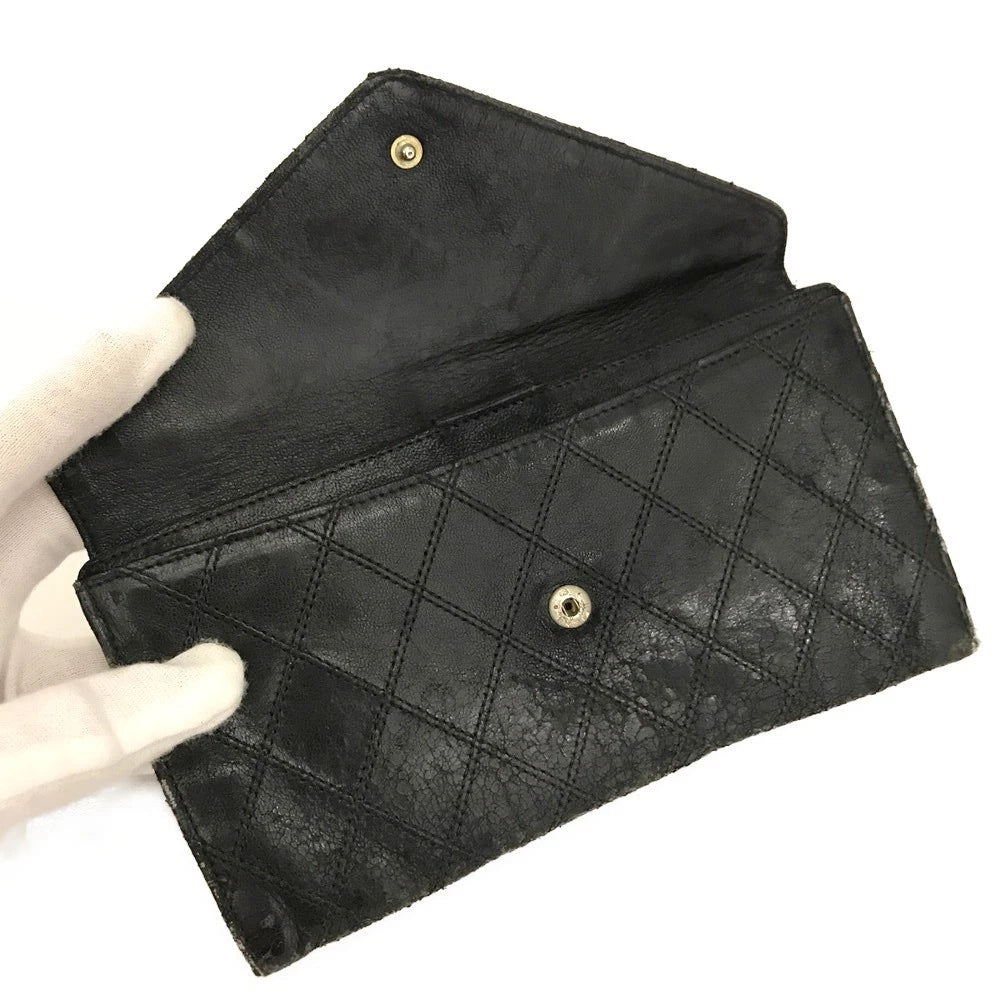 CHANEL Bicolore Quilted CC Logo Lambskin Long Bifold Wallet Black