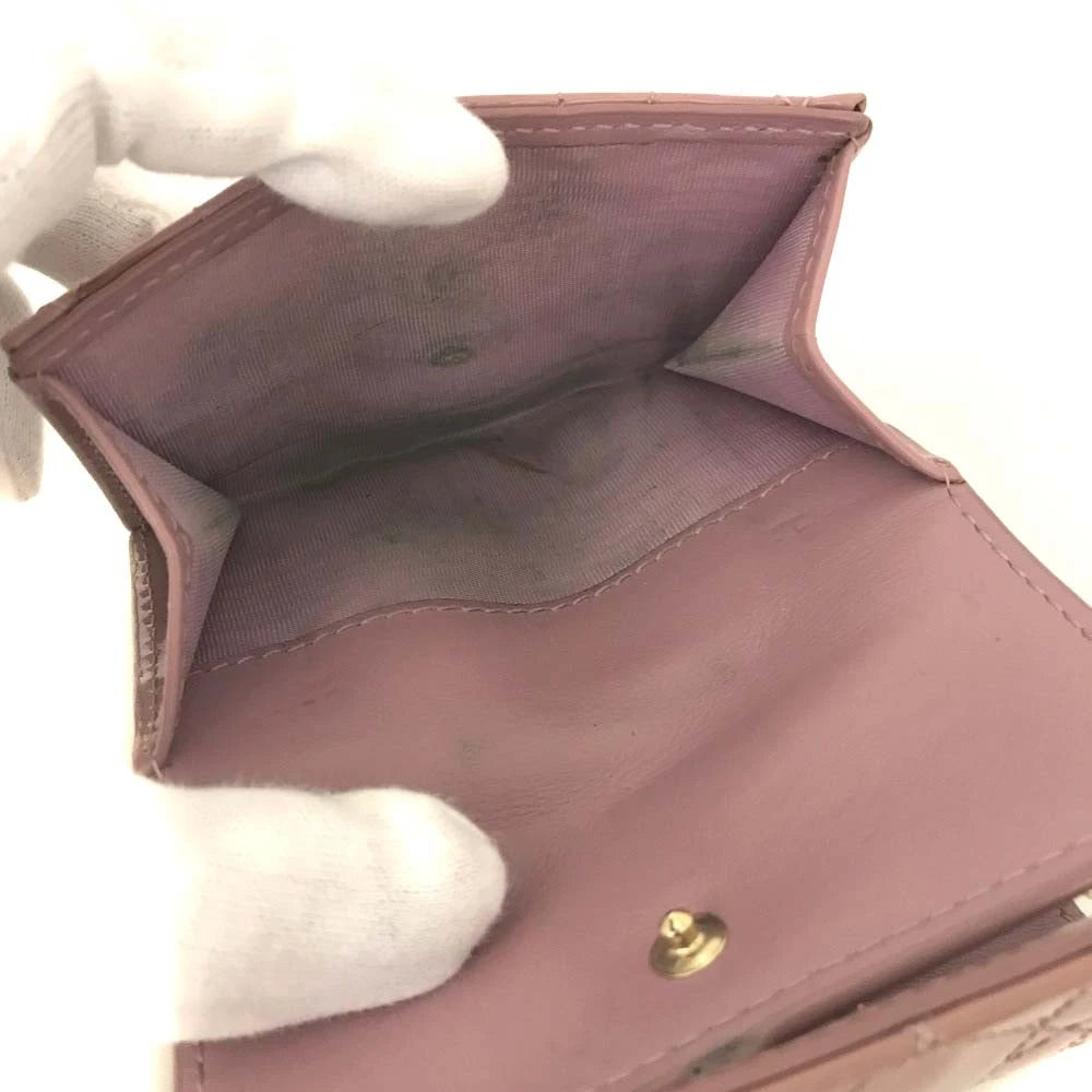 $710 Christian Dior Cannage Patent Leather Trifold Wallet Pink