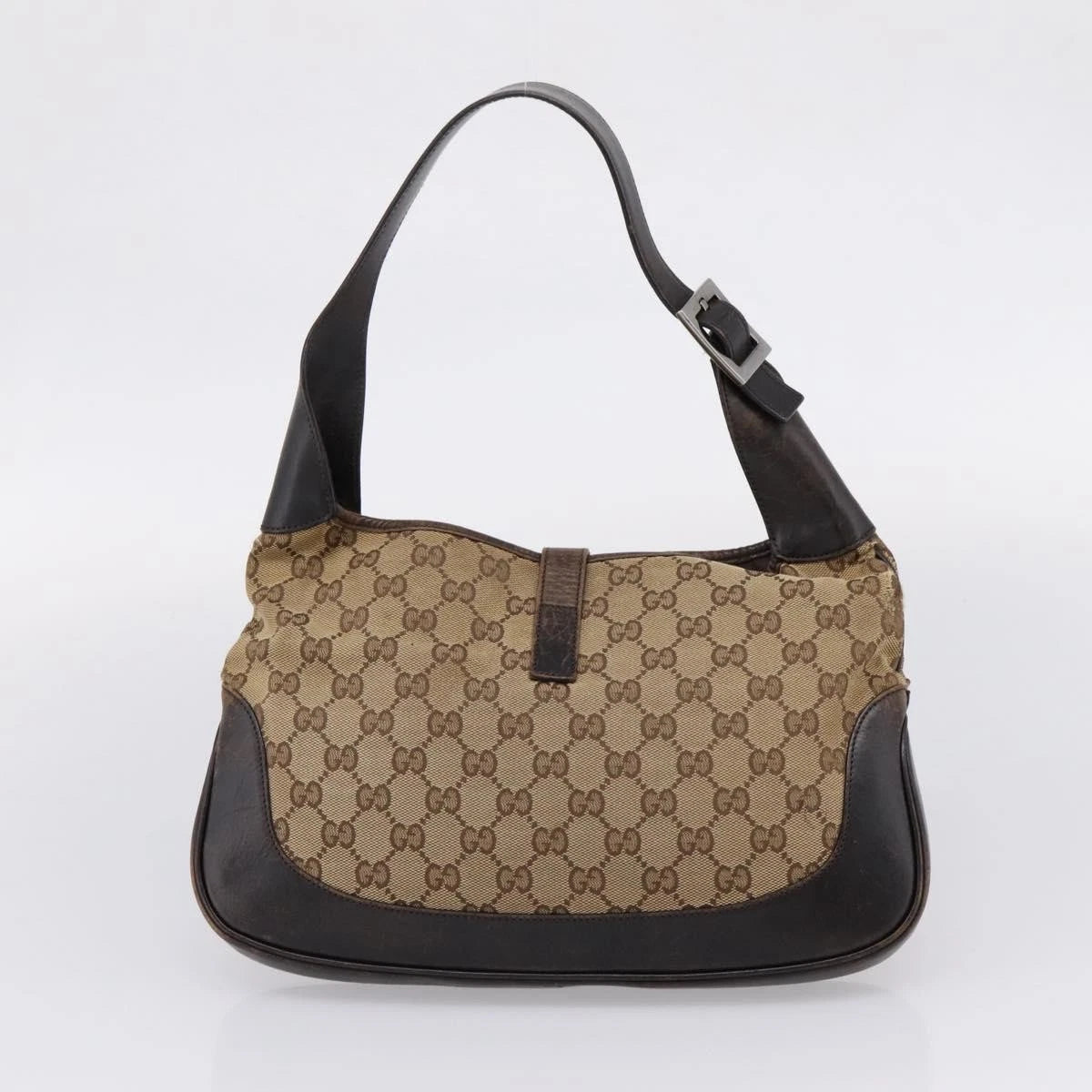 $1400 Gucci Web Jackie Leather and Canvas Supreme Hobo