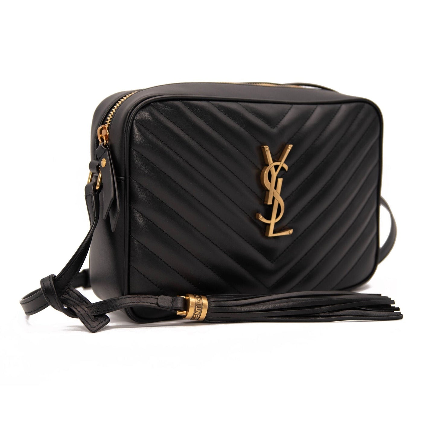 NEW Saint Laurent Calfskin Matelasse Monogram Lou Camera Bag Black Tassel