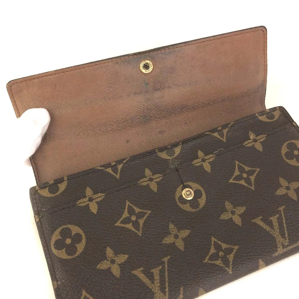 $720 Louis Vuitton Monogram Portefeiulle Sarah Long Bifold Wallet Brown CA0936