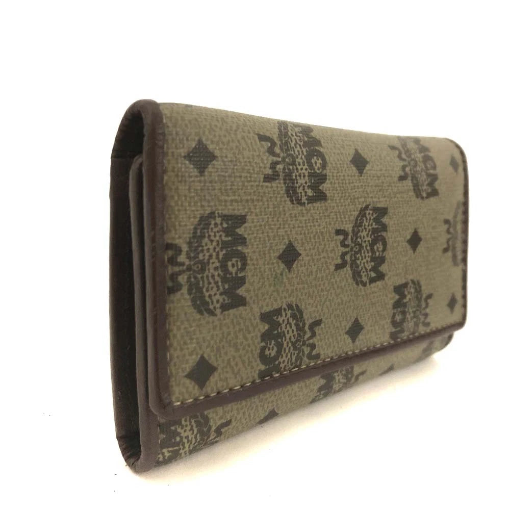 MCM Logo Visetos PVC Leather 6 Ring Key Case Beige