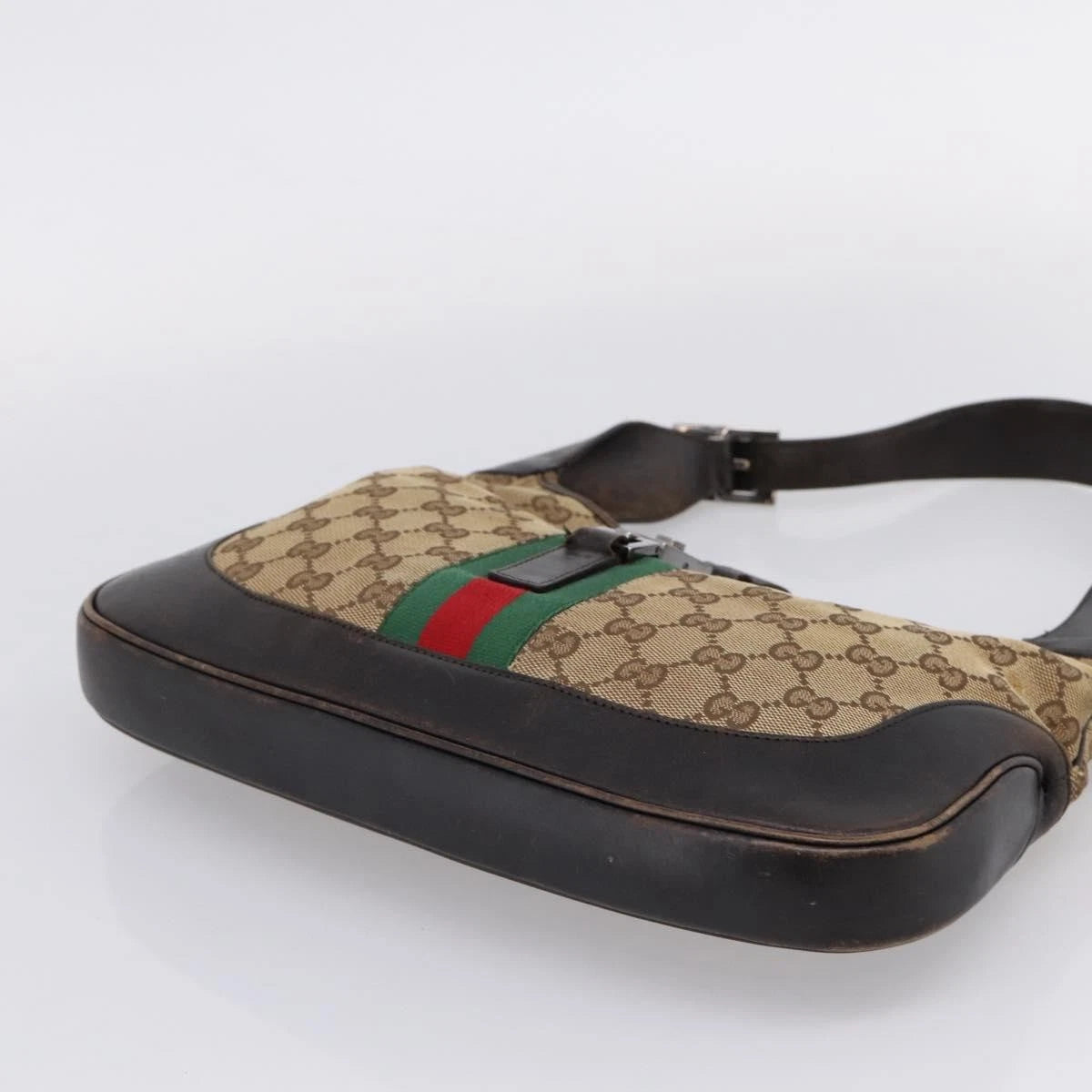$1400 Gucci Web Jackie Leather and Canvas Supreme Hobo