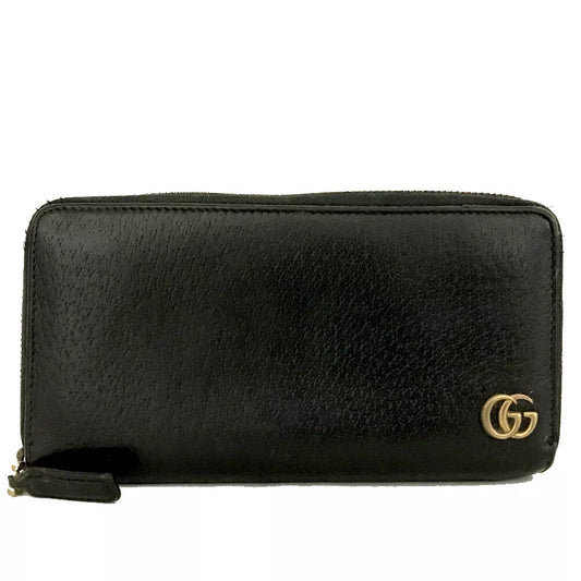 GUCCI GG Marmont Leather Zip Around Long Wallet Black