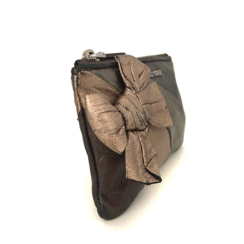 $460 MIU MIU Logo Ribbon Leather Cosmetic Pouch Bag MultiColor