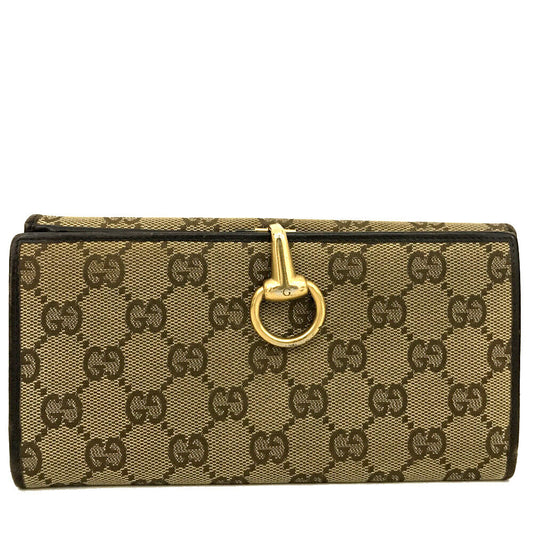GUCCI Horse Bit GG Logo Canvas Leather Clip Long Bifold Wallet