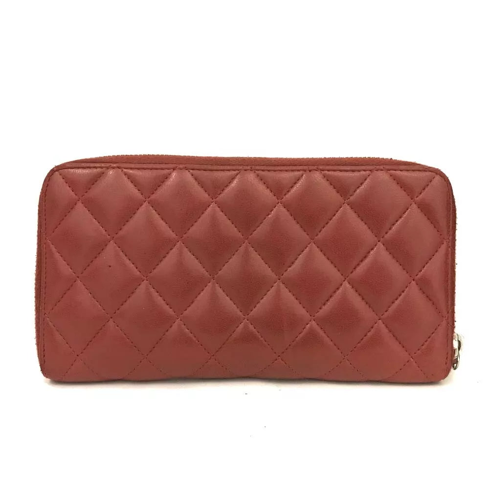 Chanel  Lambskin Quilted Large Gusset Zip Around Wallet Red