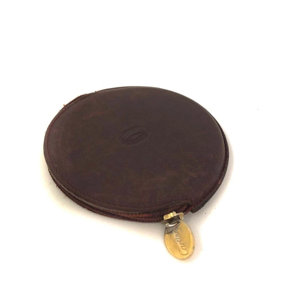 Must de Cartier Leather Round Coin Purse Wallet Bordeaux