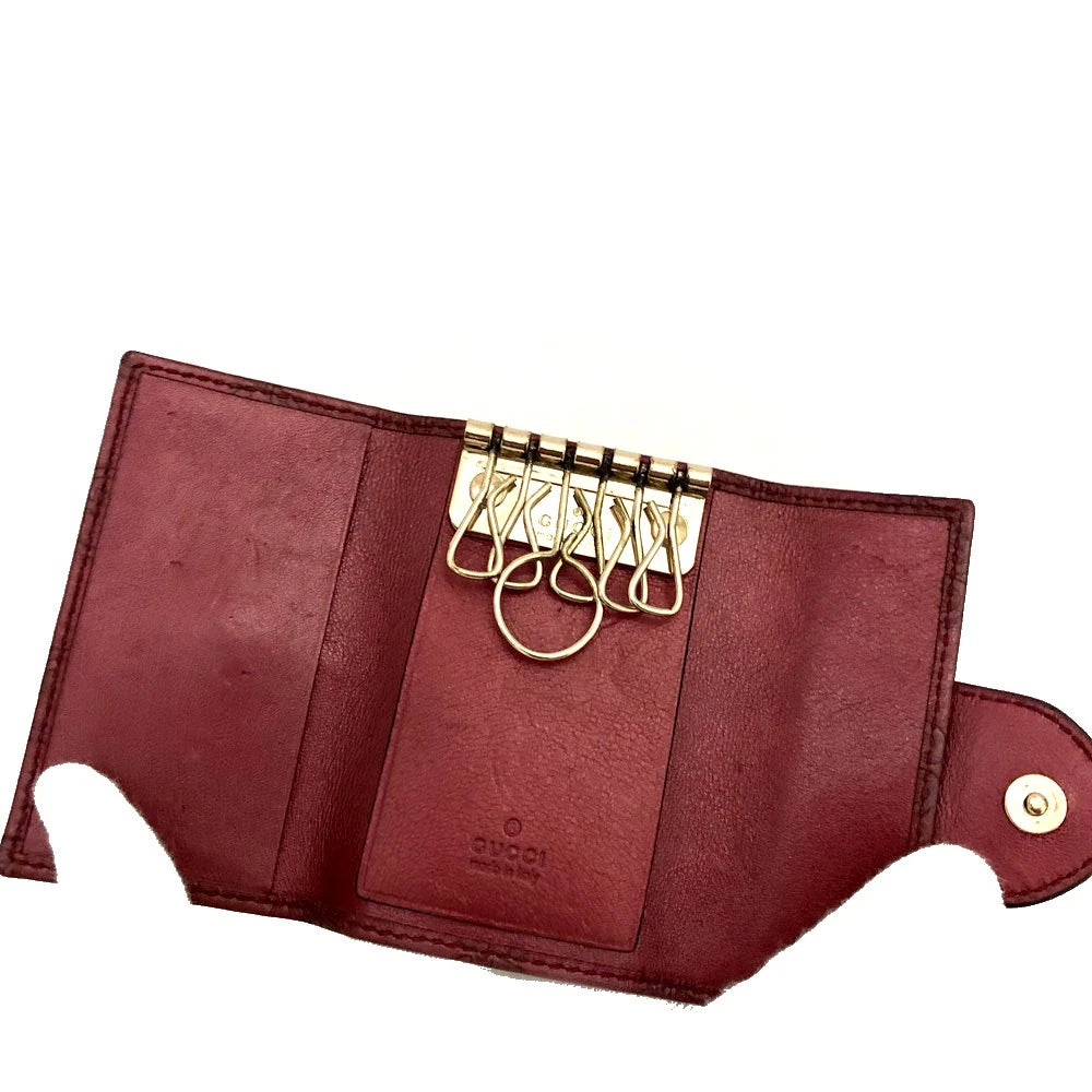 GUCCI Ssima GG Logo Heart Leather 6 Ring Key Case Red